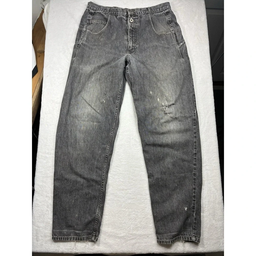 Vintage 90s GUESS USA Triangle Logo Pocket Jeans Mens 34x34 Dark Wash Y2K Denim